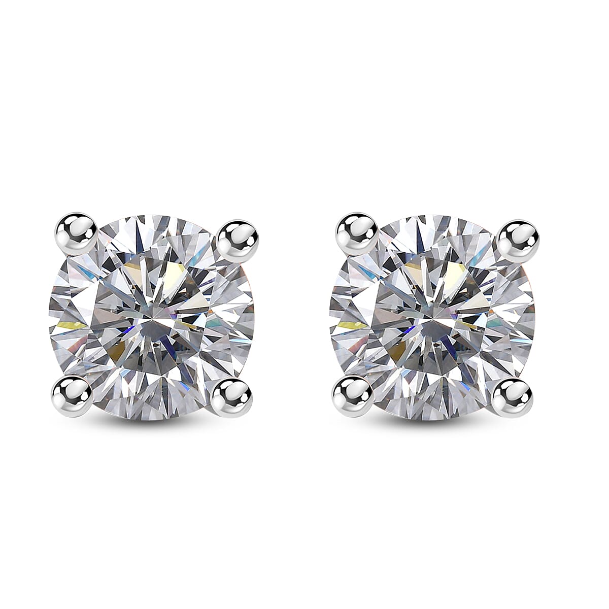 Emperor Cut Moissanite Solitaire Stud Earrings in Platinum Over Sterling Silver 1.50 ctw