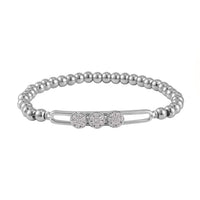 Simulated Diamond, Silvertone Beaded Stretch Bracelet 0.10 ctw