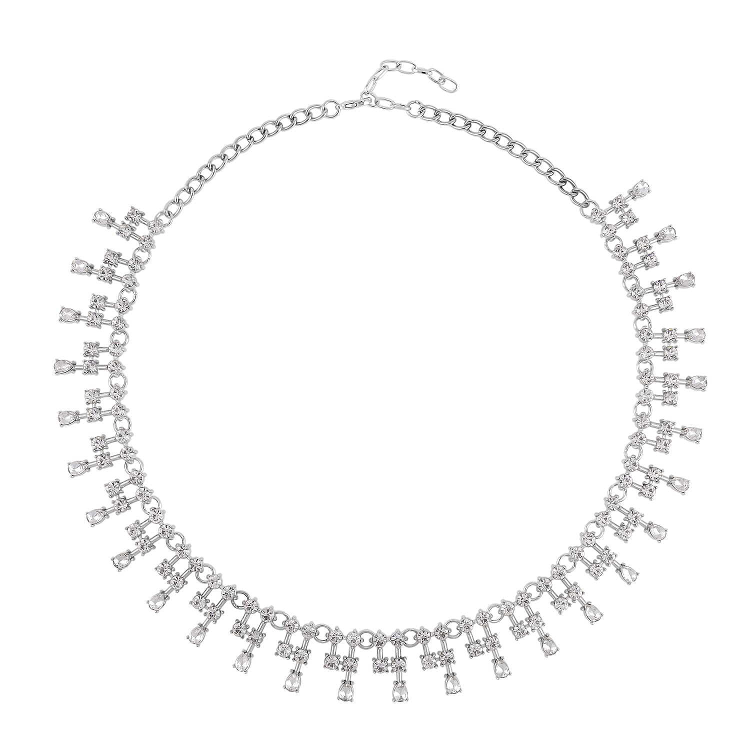 Austrian Crystal Tassels Necklace 20-22 Inches in Silvertone