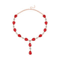 Simulated Ruby and White Austrian Crystal Lariat Necklace 20-22 Inches in Rosetone - Sticky add to cart bar