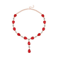 Simulated Ruby and White Austrian Crystal Lariat Necklace 20-22 Inches in Rosetone