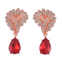 Simulated Ruby and Austrian Crystal Drop Earrings in Rosetone