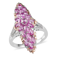 Premium Madagascar Pink Sapphire and Natural White Zircon Elongated Ring in Vermeil Rose Gold and Platinum Over Sterling Silver 4.25 ctw (Delivery in 5-7 Business Days)