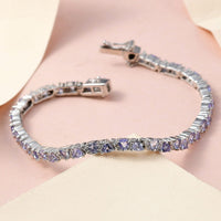 Tanzanite and Natural White Zircon Tennis Bracelet in Platinum Over Sterling Silver (6.50 In) 5.75 ctw