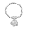 Rhodium Over Sterling Silver Beaded Stretch Ring with Elephant Charm (Size 7-10) - Sticky add to cart bar