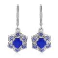 Tanzanian Blue Spinel (DF) and Tanzanite Floral Lever Back Earrings in Platinum Over Sterling Silver 2.75 ctw - Sticky add to cart bar