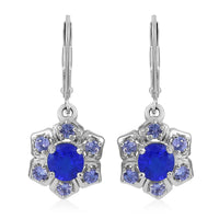 Tanzanian Blue Spinel (DF) and Tanzanite Floral Lever Back Earrings in Platinum Over Sterling Silver 2.75 ctw