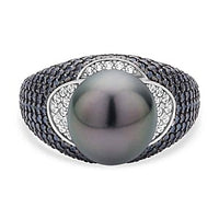 Tahitian Pearl and Multi Gemstone 2.40 ctw Ring in Rhodium Over Sterling Silver (Size 5.5) (5.7 g)
