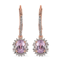 Premium Martha Rocha Kunzite and White Zircon Lever Back Earrings in Vermeil Rose Gold Over Sterling Silver 2.90 ctw