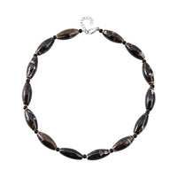Brown Color Ceramic, Black Glass Beaded Necklace (24-26 Inches) in Silvertone