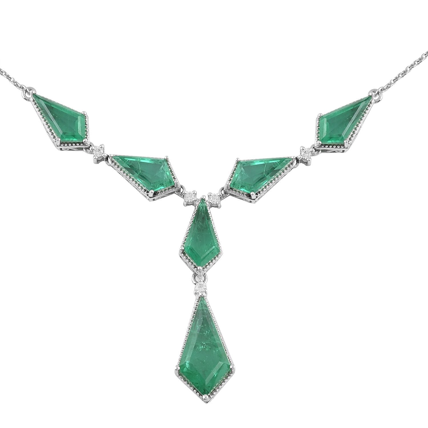 Emeraldine Quartz (Triplet) and White Zircon Necklace 18 Inches in Platinum Over Sterling Silver 18.70 ctw