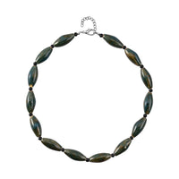 Brown Color Ceramic, Black Glass Beaded Necklace (24-26 Inches) in Silvertone