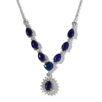 Tanzanian Blue Spinel(DF) and White Zircon Necklace 18 Inches in Platinum Over Sterling Silver 4.25 ctw