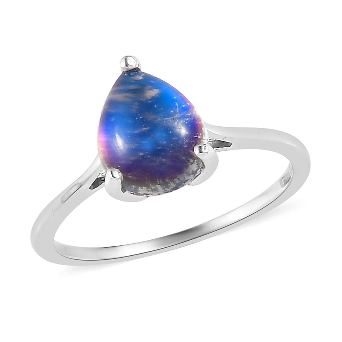 Aurora Moonstone Solitaire Ring in Platinum Over Sterling Silver (Size 10.0) 2.25 ctw