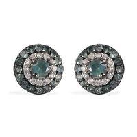 Narsipatnam Alexandrite and White Zircon Double Halo Stud Earrings in Platinum Over Sterling Silver 0.90 ctw