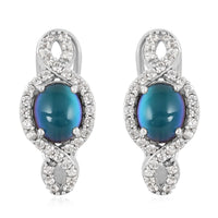 Aurora Moonstone (D) and White Zircon Omega Clip Earrings in Platinum Over Sterling Silver 5.50 ctw