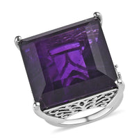African Amethyst and Moissanite 3 Stone Ring in Platinum Over Sterling Silver 34.65 ctw (Del. in 5-7 Days)