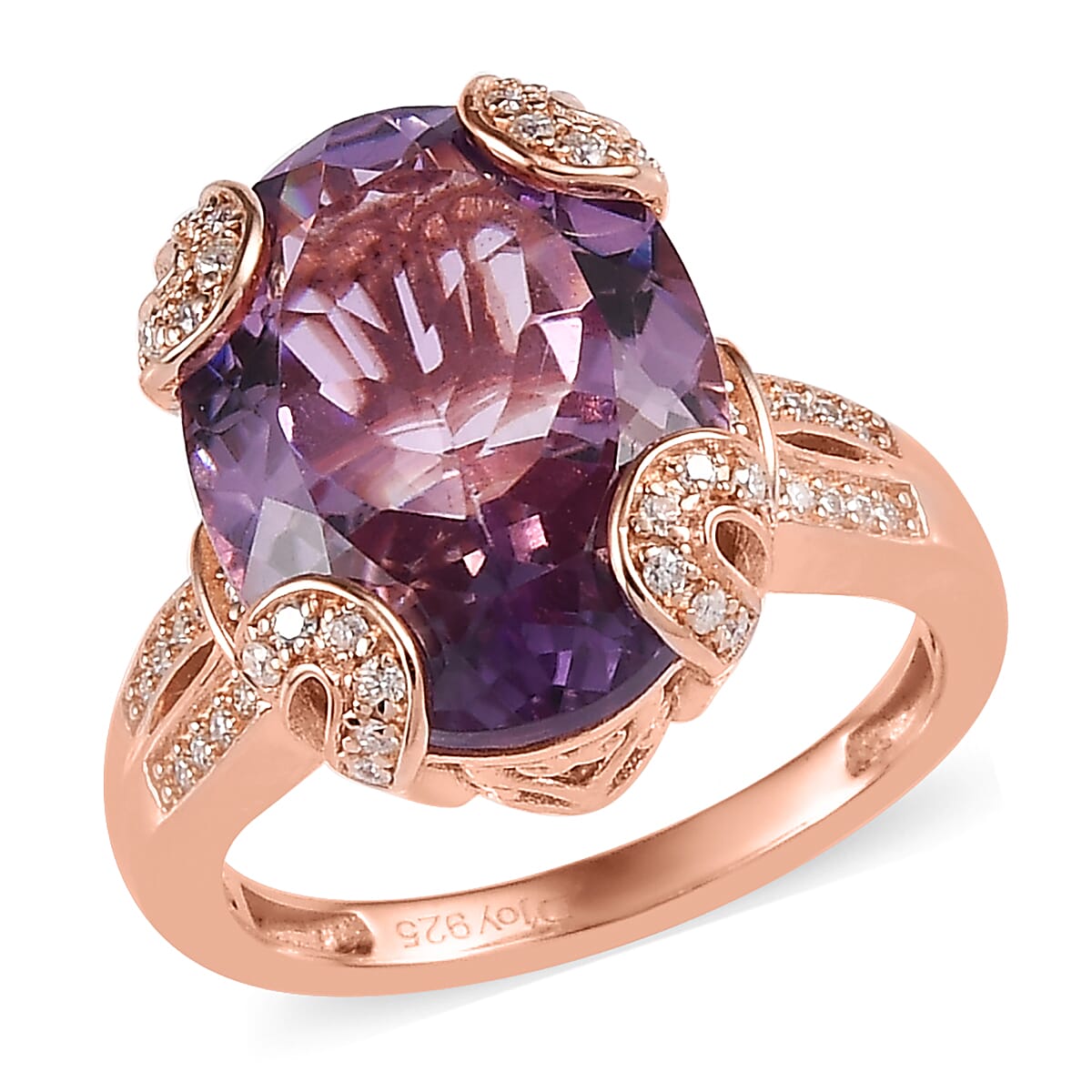 Rose De France Amethyst, Moissanite Ring in Vermeil RG Over Sterling Silver (Size 10.0) (Delivery in 7-10 Business Days) 9.25 ctw