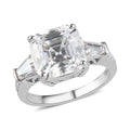 Step Cut Moissanite (Oct 10x10mm) Ring in Platinum Over Sterling Silver (Size 10.0) 6.25 ctw - Sticky add to cart bar