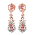 Natural Blush Tourmaline and Natural White Zircon Dangle Earrings in Vermeil Rose Gold Over Sterling Silver 1.00 ctw - Sticky add to cart bar