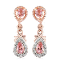 Natural Blush Tourmaline and Natural White Zircon Dangle Earrings in Vermeil Rose Gold Over Sterling Silver 1.00 ctw