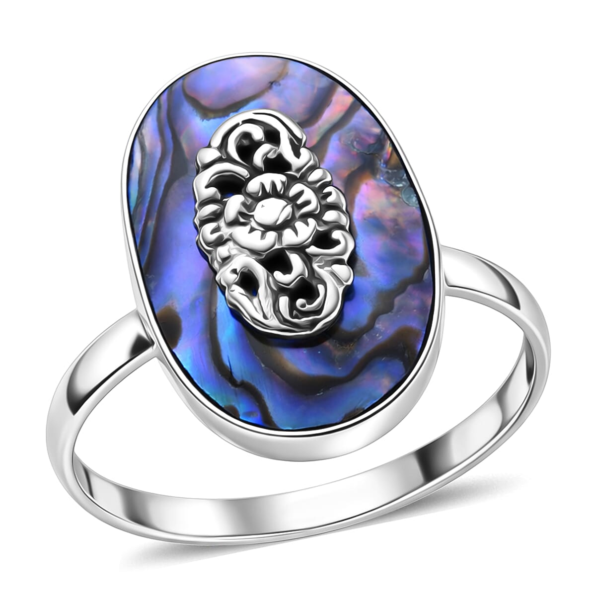 Fancy Abalone Shell Ring in Sterling Silver (Size 10.0) (1)