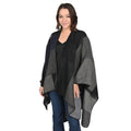 TAMSY Gray Neutral Patchwork Poncho (One Size Fits Most) - Sticky add to cart bar