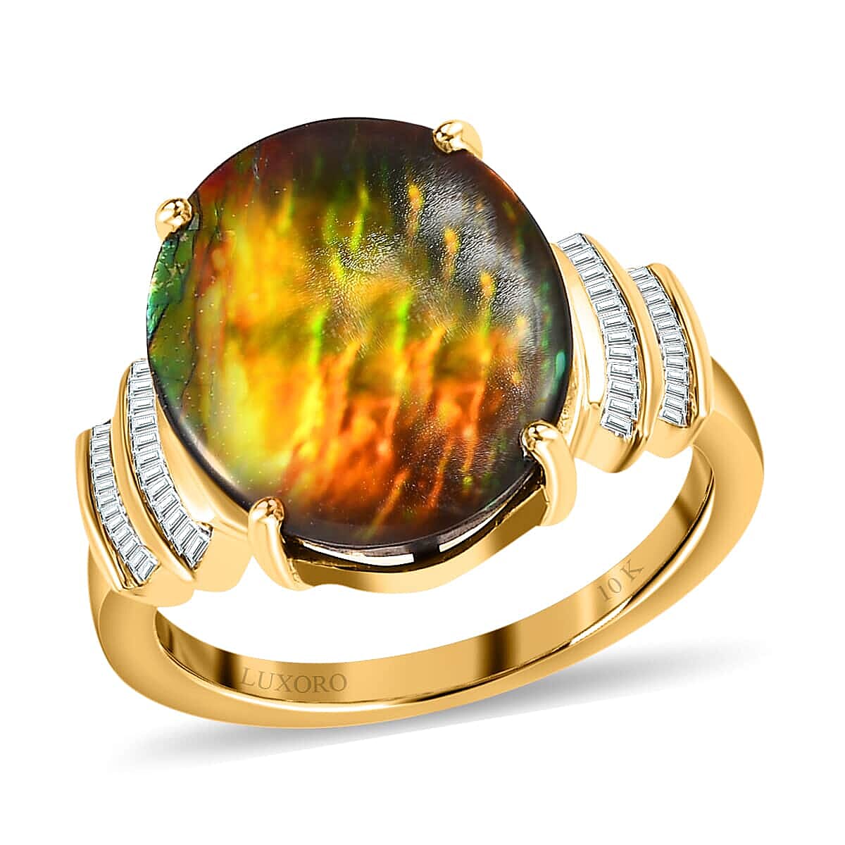 Luxoro 10K Yellow Gold Canadian Ammolite and Diamond Ring 4.75 ctw