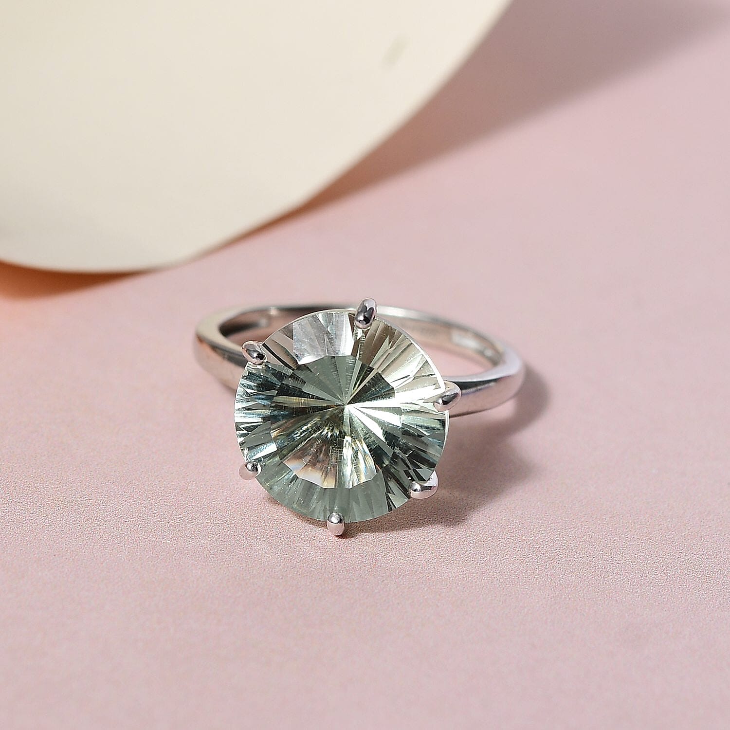 AAA Concave Cut Montezuma Prasiolite Solitaire Ring in Platinum Over Sterling Silver 5.50 ctw