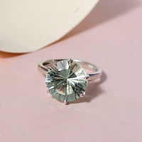 AAA Concave Cut Montezuma Prasiolite Solitaire Ring in Platinum Over Sterling Silver 5.50 ctw
