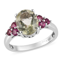 AAA Montezuma Prasiolite and Orissa Rhodolite Garnet Ring in Platinum Over Sterling Silver (Size 10.0) 2.90 ctw