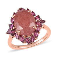 Natural Tanzanian Natronite and Multi Gemstone Cocktail Ring in Vermeil Rose Gold Over Sterling Silver 7.50 ctw