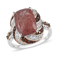 Natural Tanzanian Natronite, Natural White and Brown Zircon Ring in Vermeil RG and Platinum Over Sterling Silver (Size 10.0) 7.40 ctw