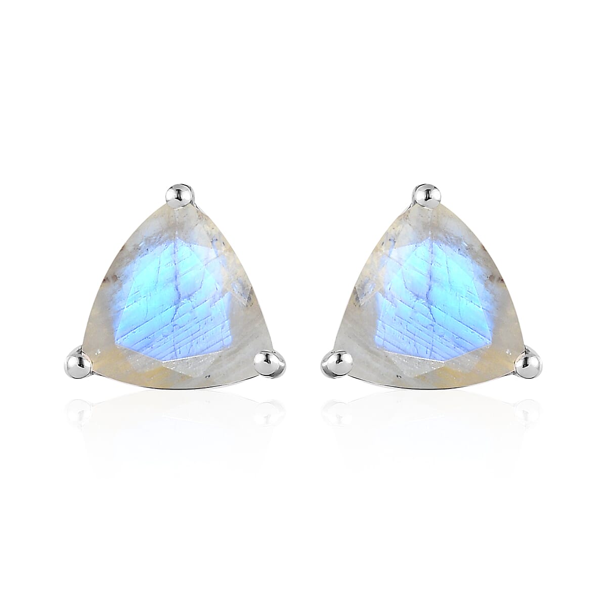 Premium Rainbow Moonstone Solitaire Stud Earrings in Platinum Over Sterling Silver 3.50 ctw