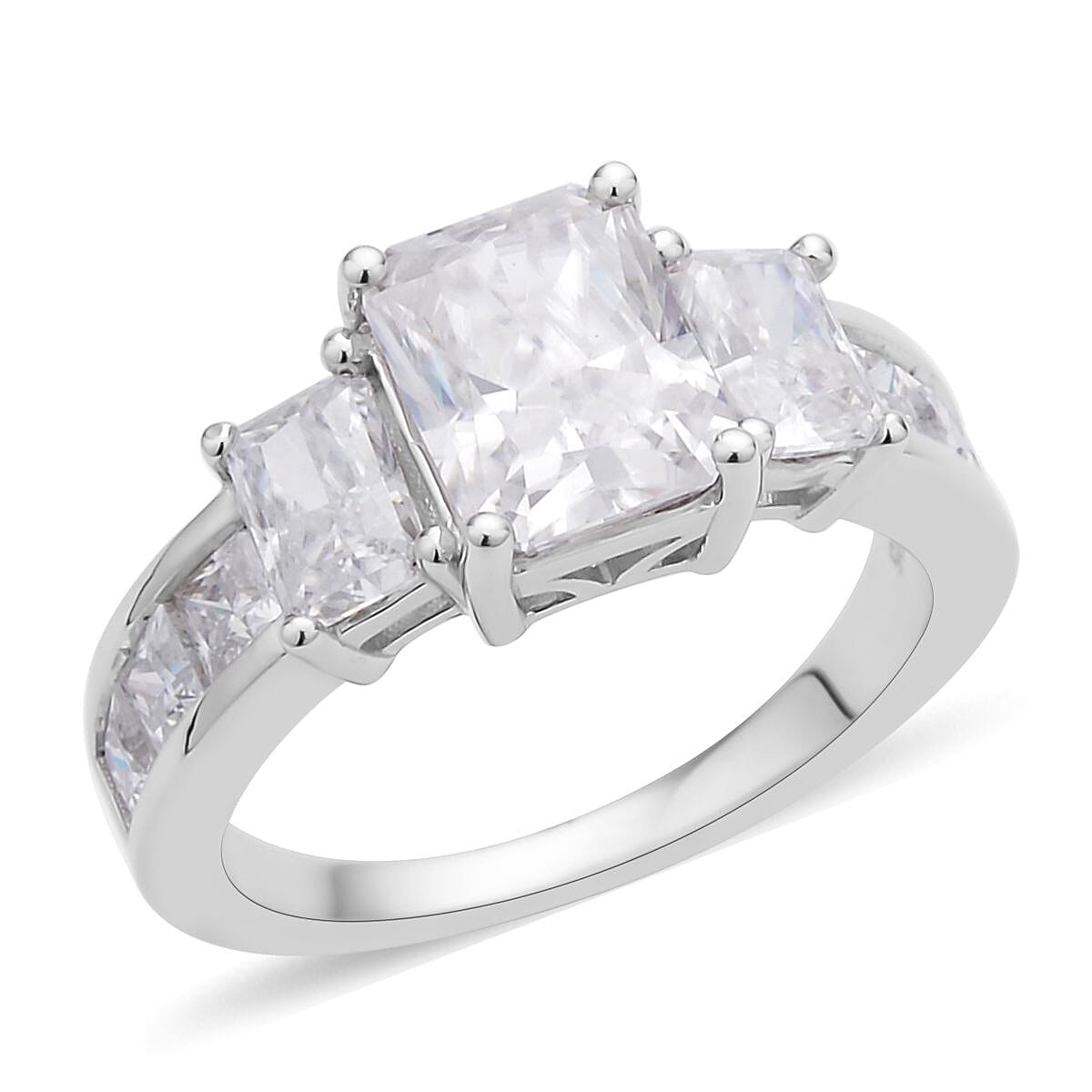 Crushed Ice Cut Moissanite Ring in Rhodium Over Sterling Silver 4.75 ctw