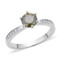 Olive Green and White Moissanite Ring in Rhodium Over Sterling Silver 1.15 ctw - Sticky add to cart bar