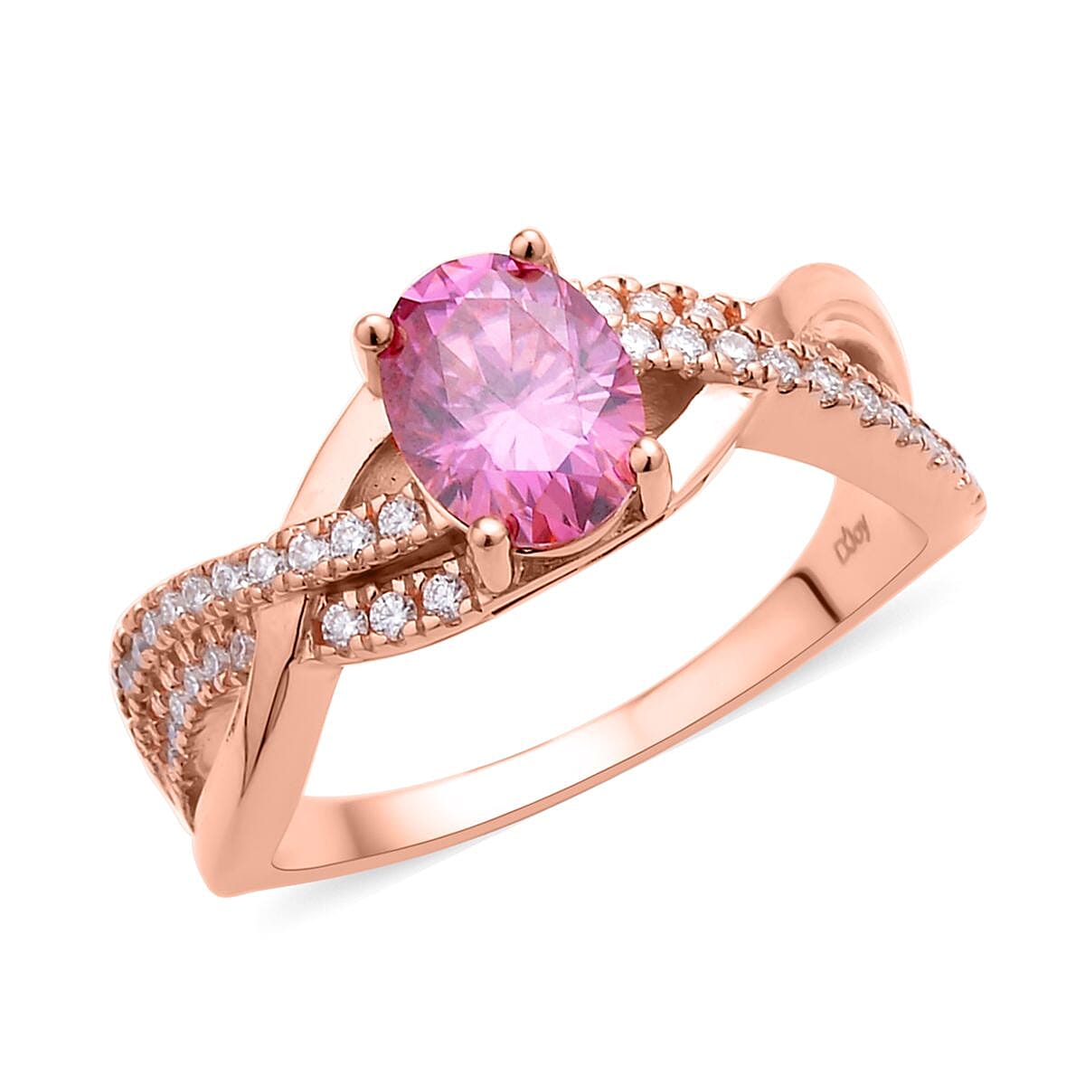 Pink and White Moissanite Split Shank Ring in Vermeil Rose Gold Over Sterling Silver 1.75 ctw