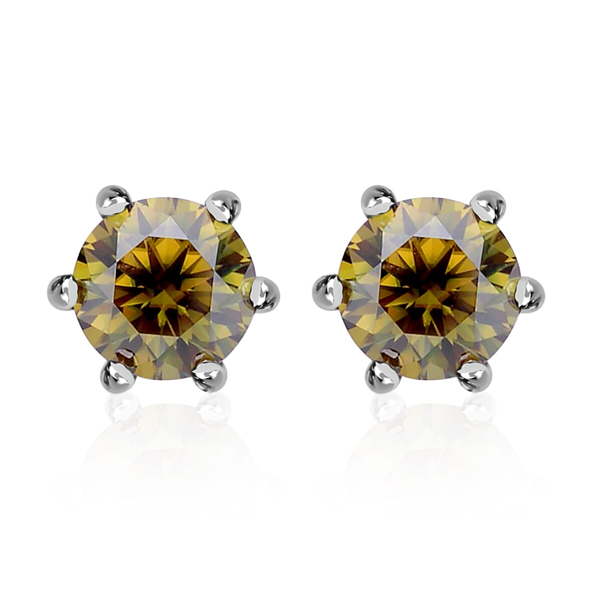 Olive Green Moissanite 1.90 ctw Earrings, Moissanite Solitaire Studs, Sterling Silver Studs, Moissanite Studs
