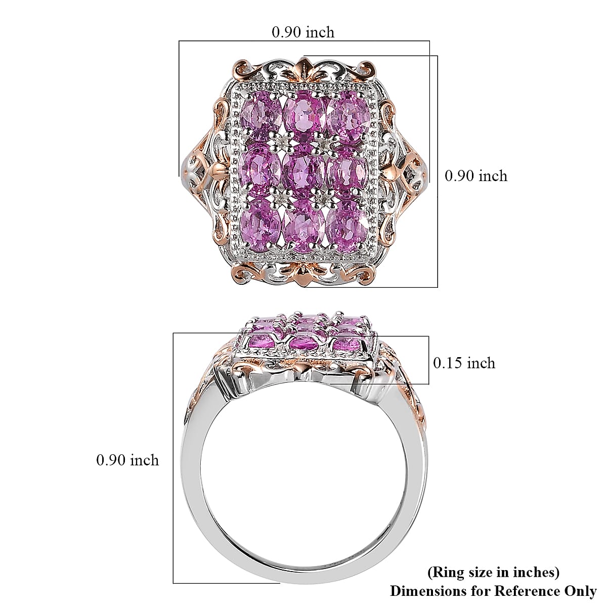 Premium Madagascar Pink Sapphire Cluster Ring in Vermeil Rose Gold and Platinum Over Sterling Silver (Size 10.0) 2.85 ctw (Delivery in 5-7 Business Days)