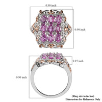Premium Madagascar Pink Sapphire Cluster Ring in Vermeil Rose Gold and Platinum Over Sterling Silver (Size 10.0) 2.85 ctw (Delivery in 5-7 Business Days)