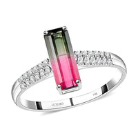 Certified and Appraised LUXORO 14K White Gold AAA Bi-Color Tourmaline and G-H I2 Diamond Ring 2.40 Grams 1.78 ctw