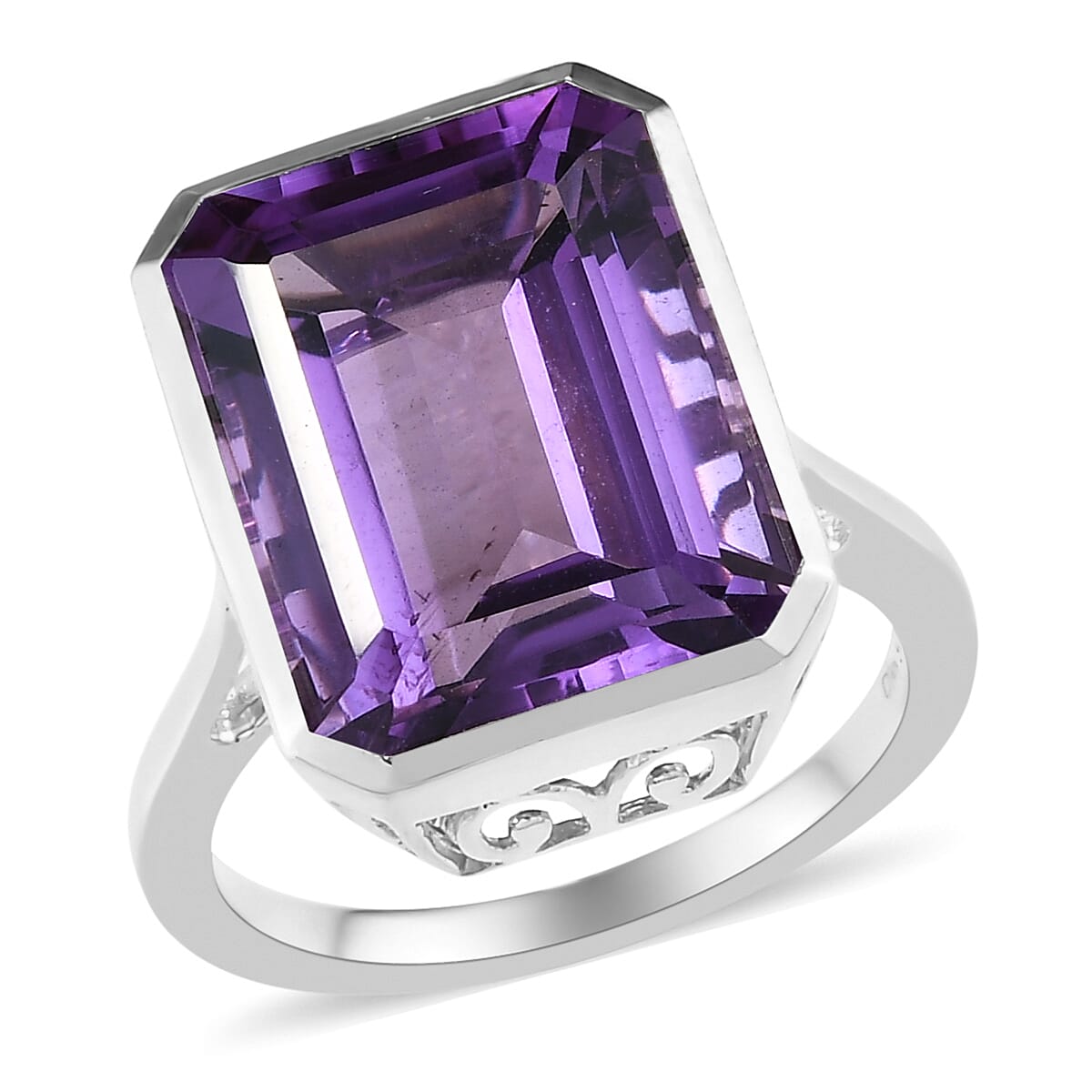 Lusaka Amethyst Solitaire Ring in Platinum Over Sterling Silver (Size 10.0) 11.60 ctw