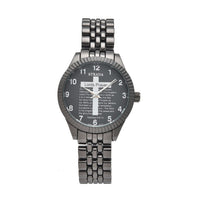 STRADA Japanese Movement Cross Lords Prayer Pattern Dial Watch in Blacktone Strap