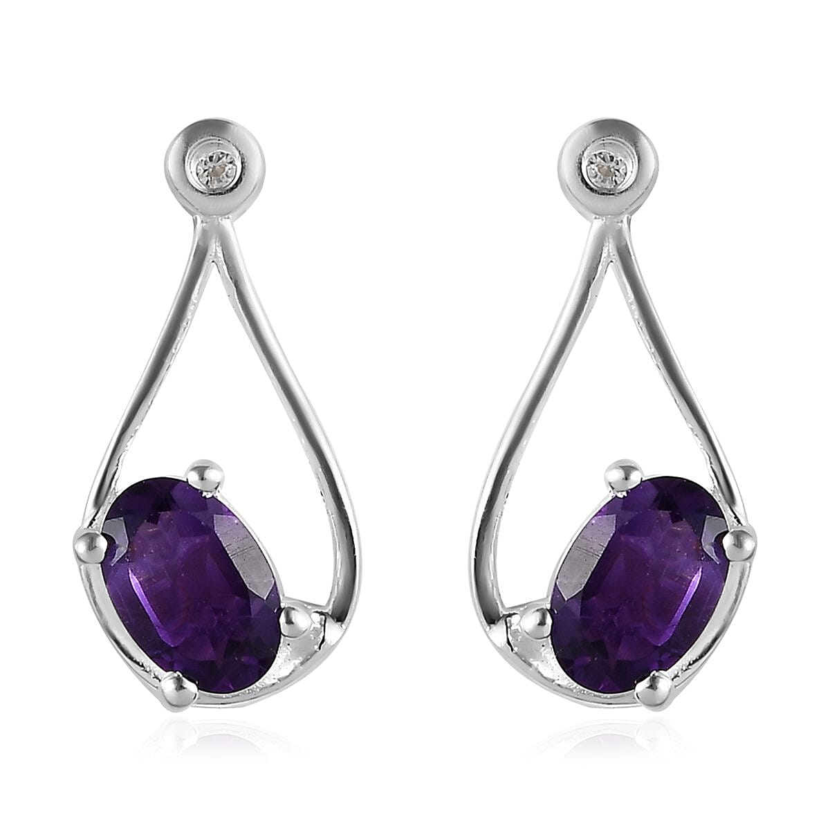 Amethyst and Natural White Zircon Stud Earrings in Sterling Silver 1.00 ctw (Delivery in 7-10 Business Days)