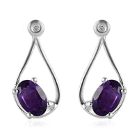 Amethyst and Natural White Zircon Stud Earrings in Sterling Silver 1.00 ctw (Delivery in 7-10 Business Days)