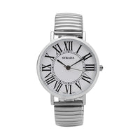 STRADA Japanese Movement Stretch Bangle Bracelet Watch in Silvertone