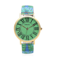 STRADA Japanese Movement Green Dial Bracelet Watch in Goldtone with Peacock Pattern Strap