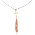 Italian 14K Rose Gold Over Sterling Silver Cross and Tassels Necklace 18 Inches 4.20 Grams - Sticky add to cart bar