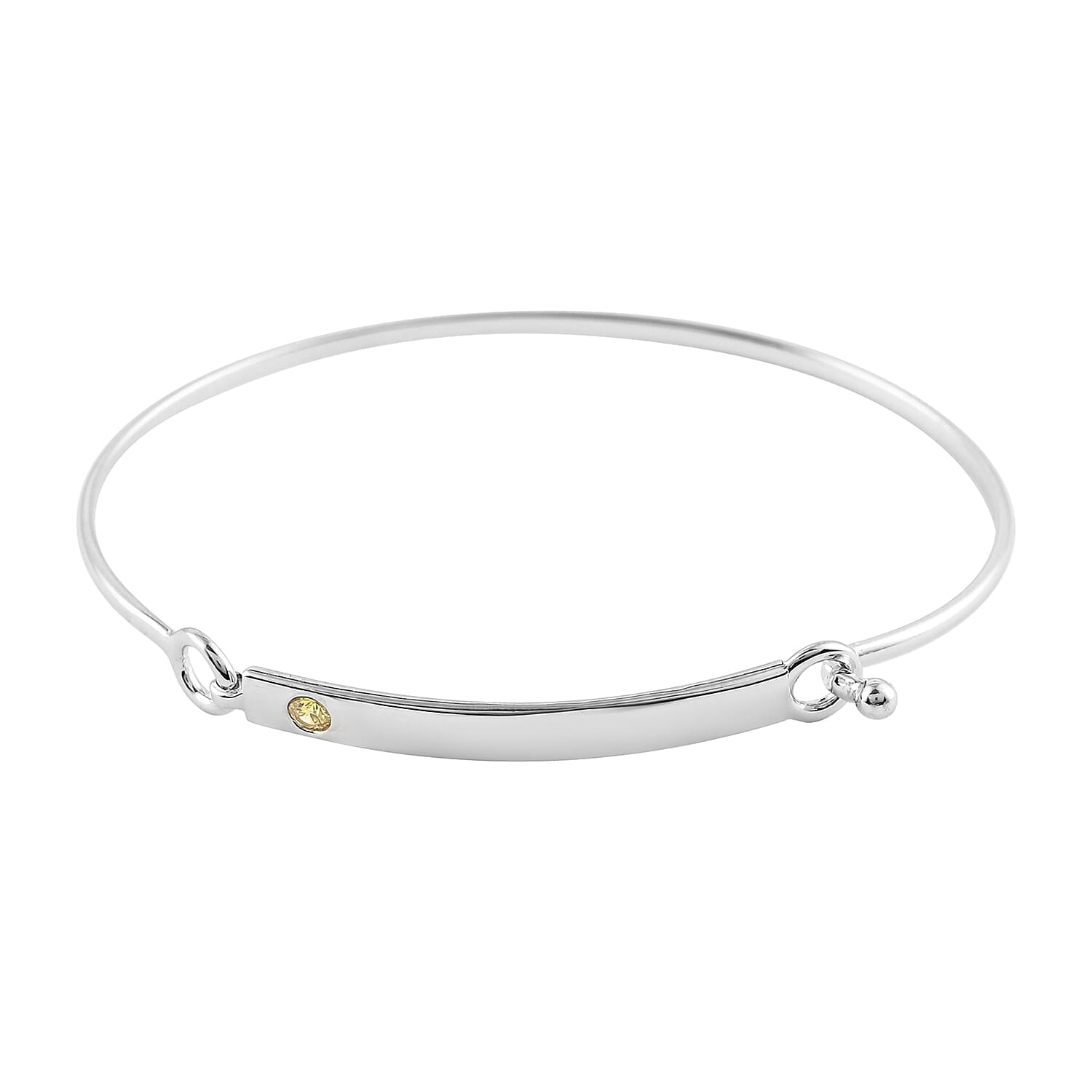 Simulated Diamond Birthstone Bar Bangle Bracelet in Sterling Silver (7.25 In) 7.20 Grams 0.20 ctw