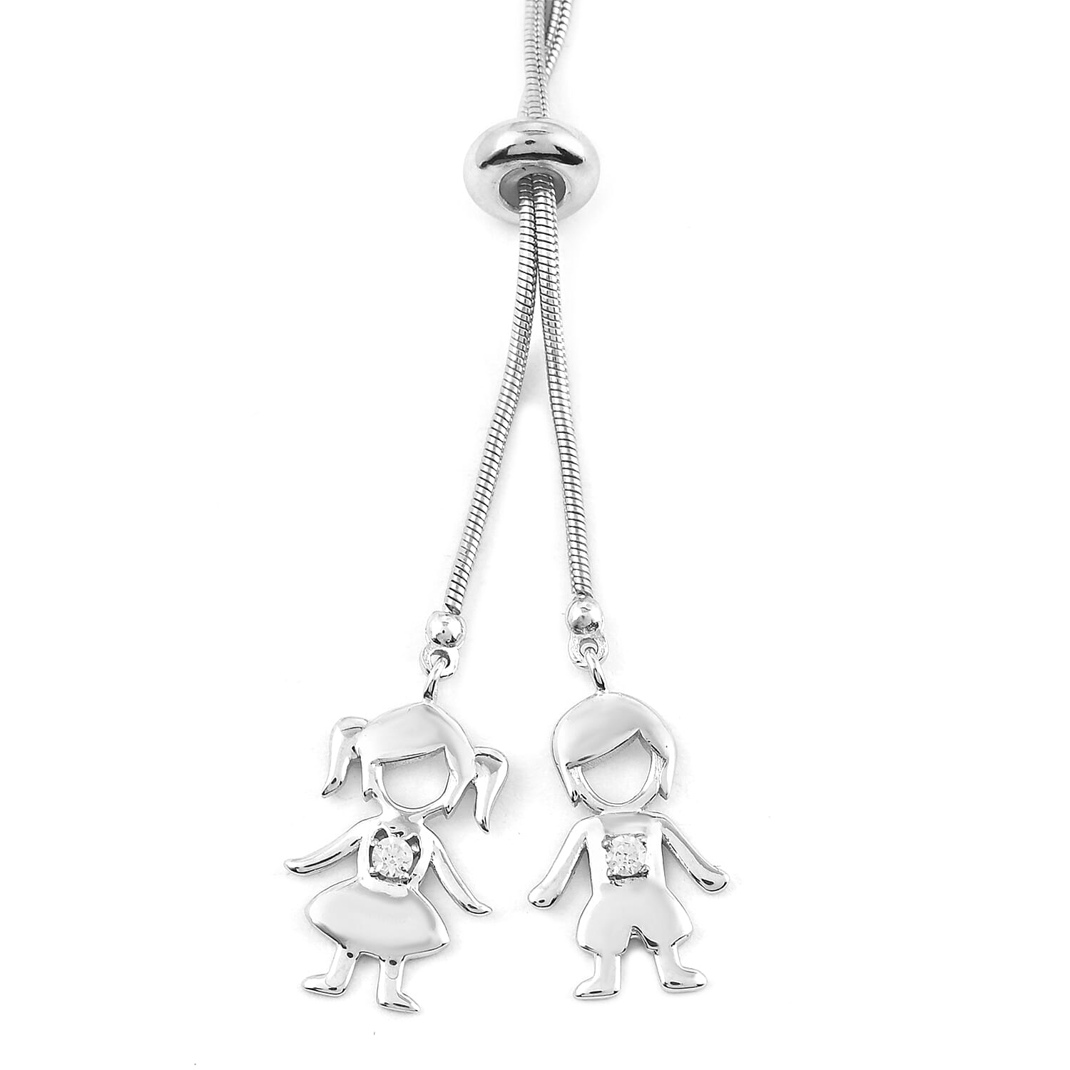 Simulated Diamond Boy or Girl Slider Necklace 28 Inches in Sterling Silver 8.10 Grams 16.00 ctw